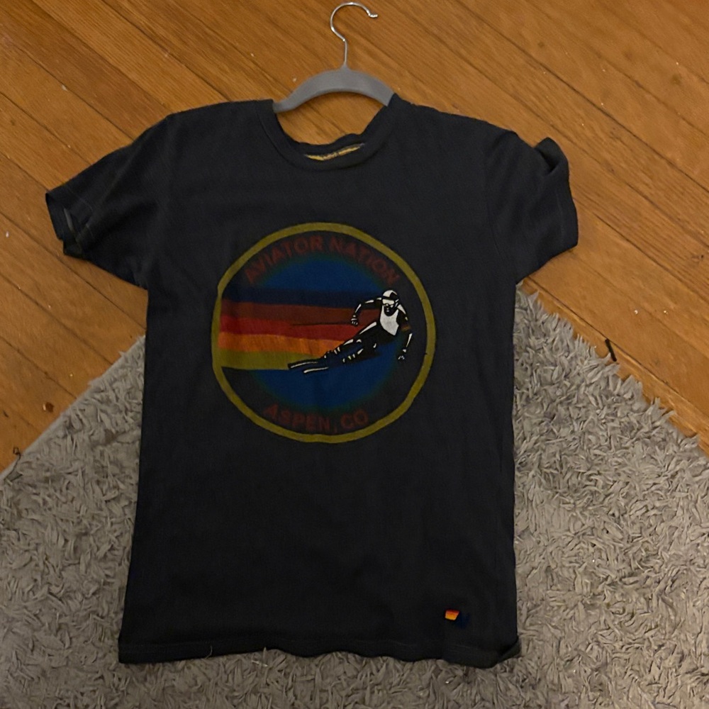 Aviator Nation girls 14 gray Tee with Ski Graphic